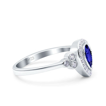 Halo Pear Engagement Ring Blue Sapphire CZ 925 Sterling Silver Wholesale